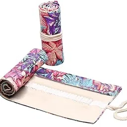 HASTHIP ® Canvas Pencil Wrap Case, Roll Up Pencil Pouch, Pencil Holder with 72 Slots, Aesthetics Maple Leaves Prints Roll Up Pencil Pouch Gift for Students Sketching Drawing Storage, Multicolor-picture-12