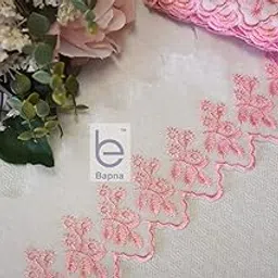 Bapna 5 Meters Cotton Embroidery Lace for Sewing Saree Dress Ribbon for Decor Bed Linens (Pink)-picture-15