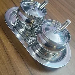 AQUANERO+ Stainless steel Ghee Pot 250ml capacity with spoon, lid,Tray used for Pickle container Jar set ghee pot tray set - for Modular Kitchen set-picture-23