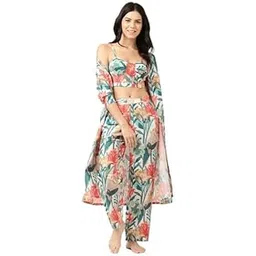 stories of banno's swagger Banno Swagger Women’s Floral Co-Ord Set – Summer Crop Top & Straight Pants, Lightweight Lounge & Casual Wear (with/Without Kimono)-picture-10