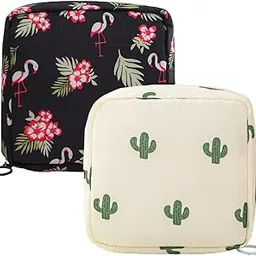 NIGHTSTAR Portable Mini Fashion Nursing Sanitary Napkin Pouch Pad Holder Zipper Travel Cosmetic Makeup Jewellery Storage Bag for Girl and Women (NavyBlue-White - 2 PCS)-image-24