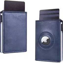 fuel co Leather Pop Up Wallet RFID Protected Blocking Secure with Airtag Holder Slot Minimalist Strong Magnetic Closure Easy Storage Money Clip Detach Slim Card Metal Unisex Men Women (Blue)-picture-35