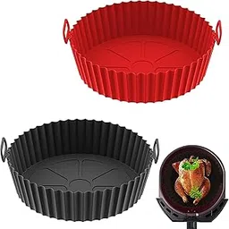 UCRAVO Pack of 2 Round Silicone Air Fryer Liner Round Reusable Washable, Pot with Ear Handles, Basket Baking Tray, Reusable Silicone Air Fryer Liners for Easy Clean-Up, Perfect Air Fryer Accessories-picture-32