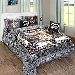 Elstone Home Korean Wedding Bedding Set|Cloudy 4 Piece Blanket Set - 1 Blanket with 1 Bedsheet and 2 Pillow Covers Special for Newly Married Couple with Fancy Bag Packaging Multicolor #2-image-74