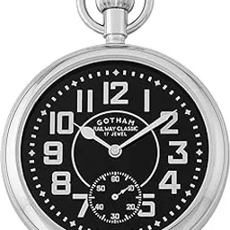 gotham Men's Silver-Tone Mechanical Hand Wind Railroad Pocket Watch # GWC14102SB-picture-16