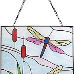 WANFSOWO Dragonfly Stained Glass Window Hanging, Dragonfly Suncatcher Panel with Metal Chain for Wall or Windows, Great Gifts for Mom Grandma Friend(Rectangular 8 * 8 Inches)-picture-27