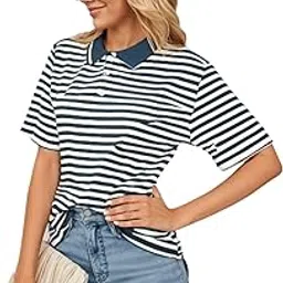 mack jonney Women's Striped Cotton Rich Polo T Shirt | Collar Tshirts | Half Sleeves | Stripe-Regular Fit-MACK640589-picture-14