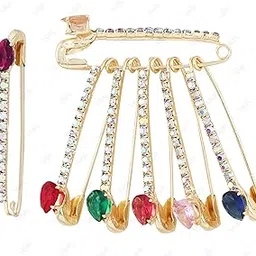 vama FASHIONS Crystal AD Stone Sarees Pleats Drapping Brooch Coat Dress Gown Shawl Bridal Pastel Color Safety saree pins for Women Girls-picture-11
