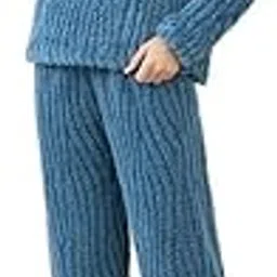 Women Full Sleeve Thermal Fleece Night Suit Warm Home Wear for Winter(Blue)-image-76