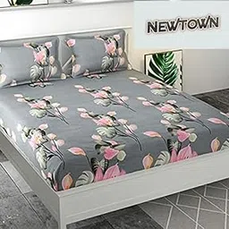NEW TOWN Gold Fitted (Elastic) Bedsheet with 2 Pillow Covers AQ193-picture-40