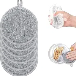 Supvox® 6Pcs Multipurpose Wire Dishwashing Rags, Kitchen Dish Washing Sponge Cloth Double, Round Kitchen Cleaning Rags with Hanging Loop Reusable Wet and Dry Use Non-Scratch Kitchen Scrubbing-image-22