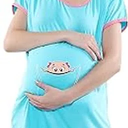 sillyboom - 3.. 2.. 1.. boom !!! Sillyboom Girl Peeking Graphic Print Maternity Tunic Top for Pregnant Women T-Shirt Night Dress Nursing Top Tee Knee Length Round Neck Half Sleeves for Pre and Post Pregnancy-picture-17