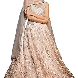 zeel clothing Womens Net Lehenga Choli Semi-Stitched Beige Free Size-picture-45