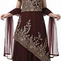 Women’s Maroon Net Embroidered Anarkali Gown | Floor-Length Dress with Dupatta for Festive & Wedding Occasions-picture-34