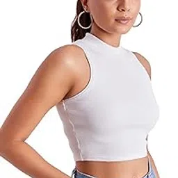 berry bird Stylish Sleeveless High Neck Ribbed Tank Tops for Women & Girls Slim Fit Collarless Beach, Gym Wear and Western Trendy Fashion-picture-16