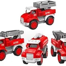 Truck Toy Set for Kids – 4PCS Die-Cast Mini Waste Management Vehicles with Moving Parts | Eco-Friendly Pretend Play Cars for Boys & Girls (4 fire Truck Set)-image-74