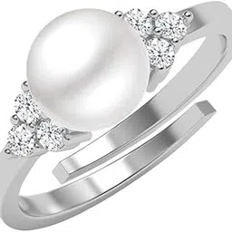Pure 925 Sterling Silver Jiana Real Pearl Size Adjustable Finger Ring | Gift for Women and Girls | Swiss Zircon Platinum Plated-image-65