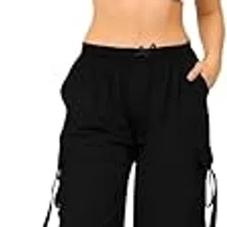 dta fashion Fashion Fizz High-Waist Cargo Pants with Side Ties, Black, Wide Leg Style, Casual Wear for Girls and Women-picture-17