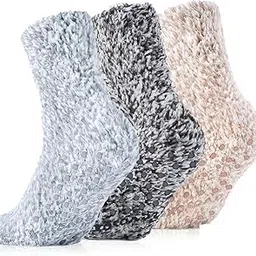 WKLOUYHE Fuzzy Socks with Grips for Men Women With Grips Fuzzy Cozy Anti Skid Slipper Socks Winter Warm Soft Fluffy Sleep Socks_Assorted Color,Pack Of 03-picture-49