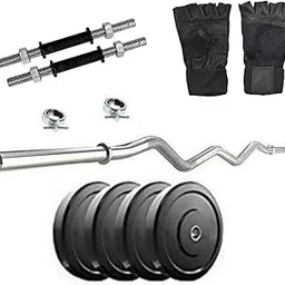 SX Fitness Home Gym Setup Combo Pack of 20 Kg Rubber Weight Plates (5 Kg X 4 Plates) with Solid Dumbbell Rod and 3 Feet Curl Rod with 2 Locks and Exercise Gloves for Home Gym Exercise & Fitness-picture-29