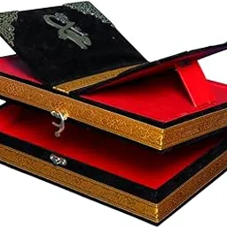 Black Velvet Quran Box Attached With Rehal Stand Wooden, Black Colour With Golden Work Box.(14 X 10X 4 Cm)-picture-10