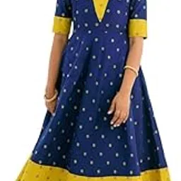 putchi Silk Cotton V-Neck Elbow Sleeves Ankle-Length Flared Anjana Feeding Dress - Sapphire Blue-picture-53