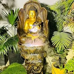 Classy Home Creation Garden Fountain with LED Light, Buddha Statue, Decorative Water Feature, Buddha Kamal fountain5 feet | Home Decor Fountain| Water Fountain for Office 5 feet Fiber (Unbreakable)-image-1