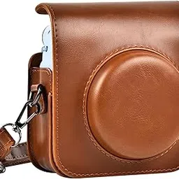 ZENKO PU Leather Protective Camera Case Pouch Compatible with Instant Mini 12 Instant Camera Carrying Bag with Adjustable Shoulder Strap-Brown-picture-10