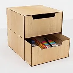 "Stylo Collection Multipurpose Wooden Drawer Organizer Box – Handmade Durable Storage Solution for Office Desk, Kitchen, Wardrobe & Dressing Table, Dual Drawers" image 1