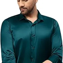 indoprimo Men's Satin Shirt with Spread Collar Neck Line Solid Pattern Full Sleeves Regular Fit Western Style and Standard Length-picture-10