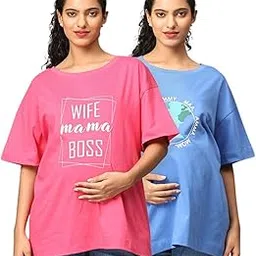 the mom store Mom T-Shirt Pack of 2| Cotton | Pre and Post Pregnancy | Quirky Statements | Comfortable | Oversized-picture-17