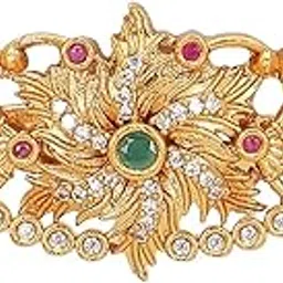 adwitiya collection Floral Brooch for Women – Gold-Tone Brass Saree Pin with Green & White Stones – Traditional Ethnic Designer Brooch-picture-24