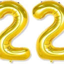 22 number Golden Foil Balloon 16 inch Size Birthday Decoration Items Pack of 2 | 22nd Year Balloons | Twenty Two-picture-29