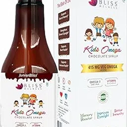 Junior Bliss Kids Omega 3 6 9 + Multivitamins | Omega-3 DHA EPA ALA Vitamin A C D E | Focus Concentration Memory IQ Eyesight Immunity Brain Health Supplement - 100 gm - Chocolate Syrup-picture-10