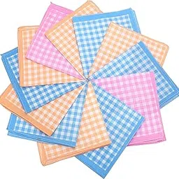khillayox Women's/Girl's 100% Cotton Essential Checks Handkerchiefs/Hankies (Multicolour, Pack of 12)_Free Size-picture-57