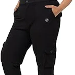 spirit animal Plus Size Cargo Pants for Women, Black | High Waist Cargo Pants with 6 Pockets| Baggy Cargo Pants for Women | Loose Fit | Adjustable Length Cargos | 4 Way Stretchable Cargo Pants-picture-27