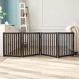 Wooden Foldable 2FT Partition, Room Divider, Wall Panel, Screen Best for Home and Kitchen Living Room and Safety Pet Fence Gate Partition for Kids & Dogs (Brown Design 4, 4 Panel)-picture-23