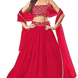 kanakfab Women's Georgette Semi Stitched Lehenga Choli For Wedding (weddinds Lehenga Choli SF201208 Red Free Size)-picture-12