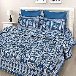 SheetKart Floral 144 TC Cotton Double Bedsheet with 2 Pillow Covers, Blue-picture-14