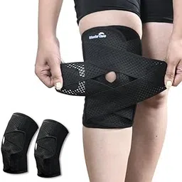 Wonder Care Adjustable Wrap Knee Support Brace, Air Mesh Fabric Knee Brace Cap for Pain Relief, Sports, Arthritis, Running Protection [White] (2, XXL (19-20"))-image-15