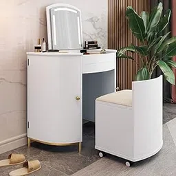 Kohinoor Decor Green Ply Engineered Plywood Matt Finish Modern Makeup Vanity Expendable Dressing Table with Cabinet Mirror Include-picture-15