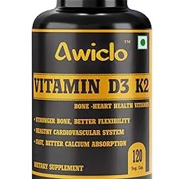 Awiclo Plant Based Organic Vitamin D3 Vitamin D3 + K2 Capsules, Vitamin K2-7 To Support Bone & Heart Health In Men & Women 120 Capsules, Green-picture-20