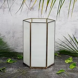 Faceted Hexagonal Hurricane Candle Holder | White Glass Votive for Tealight | Decorative Centerpiece for Home, Party & Festive Décor (Medium)-picture-22