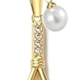 via mazzini Real 18K Gold Plated Brass 'Queen of the Court Tennis Charmé' With Hanging Pearl Pendant Necklace For Women And Girls (NK1385) 1Pc-picture-12