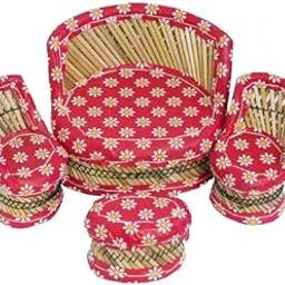 4 Pcs Baby Mudda Set with Sofa, 2 Chair & Table ome Decor/Gifts idea Made by Bamboo Sticks-11cm, Red Color-image-71