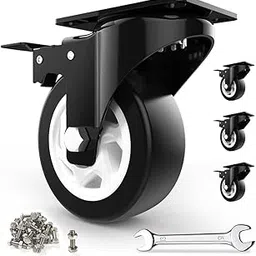 Decolighting 4" Swivel Caster Wheels with Safety Dual Locking and Polyurethane Foam No Noise Wheels, Heavy Duty - 300 Lbs Per Caster (Pack of 4)-picture-47