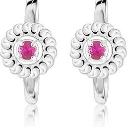 paavni 925 Sterling Silver Flower Style Toe Rings for Women & Girls Pure Chandi Bichiya Glossy white finish Ruby Color stone in centre image 1