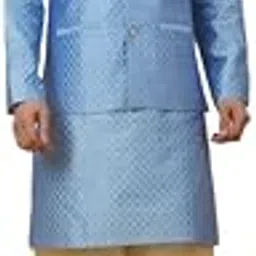 kraft india Men's Silk Blend Jacquard Geometric Kurta and Beige Churidar With Silk Blend Jacquard Geometric Nehru Jacket set-picture-21