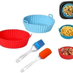 Air Fryer Silicone Liners with Accessories Set, Cooking Oven Insert Accessories, Round Baking Tray, Oil Brush, Spatula, Red and Blue, Pack of 2-picture-27