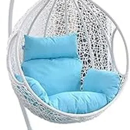 HOMELOOM Single Seater Swing Chair with Stand & Cushion Outdoor Indoor Balcony Garden Patio,Powder Coated Frame,UV Protected Wicker,(Swing-White/Cushion-Blue)-picture-28